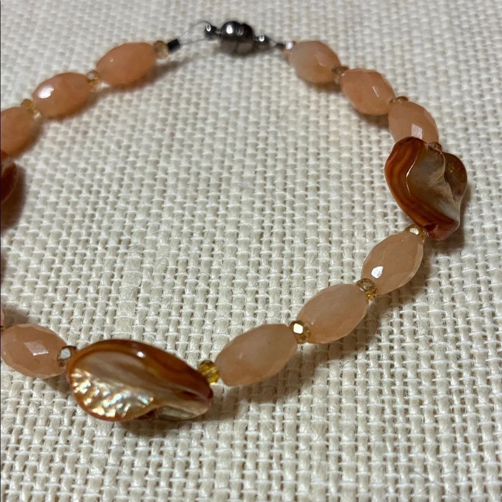 Elegant Orange red aventurine and shell gemstone Beaded Bracelet
